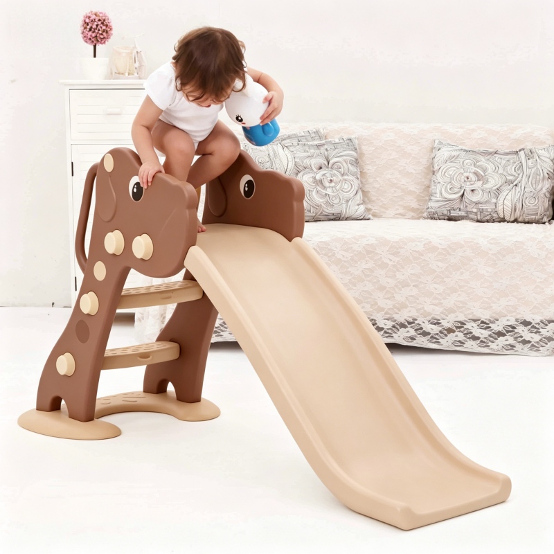 Neutral Beige Dog Toddler Slide, Non-Slip Indoor Kids Slide for Home, Aesthetic Play Equipment for Toddlers 1-3