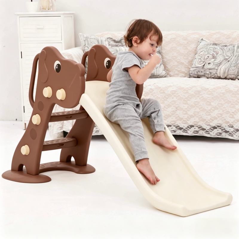 Neutral Beige Dog Toddler Slide, Non-Slip Indoor Kids Slide for Home, Aesthetic Play Equipment for Toddlers 1-3